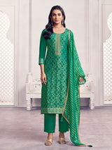 Green geometric zari silk festive drape salwar suit