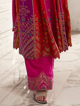 Rani pink silk palazzo suit with mirror and zardosi shine for women