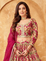 Magenta silk lehenga choli with print for women