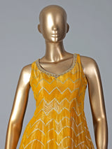 Traditional yellow tissue silk anarkali suit