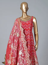 Stunning pink anarkali suit in tissue silk