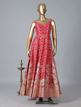 Stunning pink anarkali suit in tissue silk