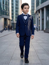Dark blue wedding wear coat suit with shawl lapel collar