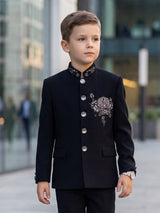 Black wedding wear boys jodhpuri suit in terry rayon