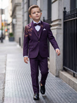 Wine terry rayon coat suit with modern shawl lapel collar