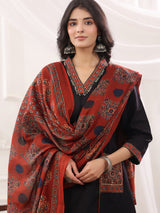 Black cotton silk ajrakh anarkali festive kurti set