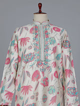Pink and off white cotton silk kurta suit