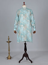 Printed cotton silk sky blue kurta suit