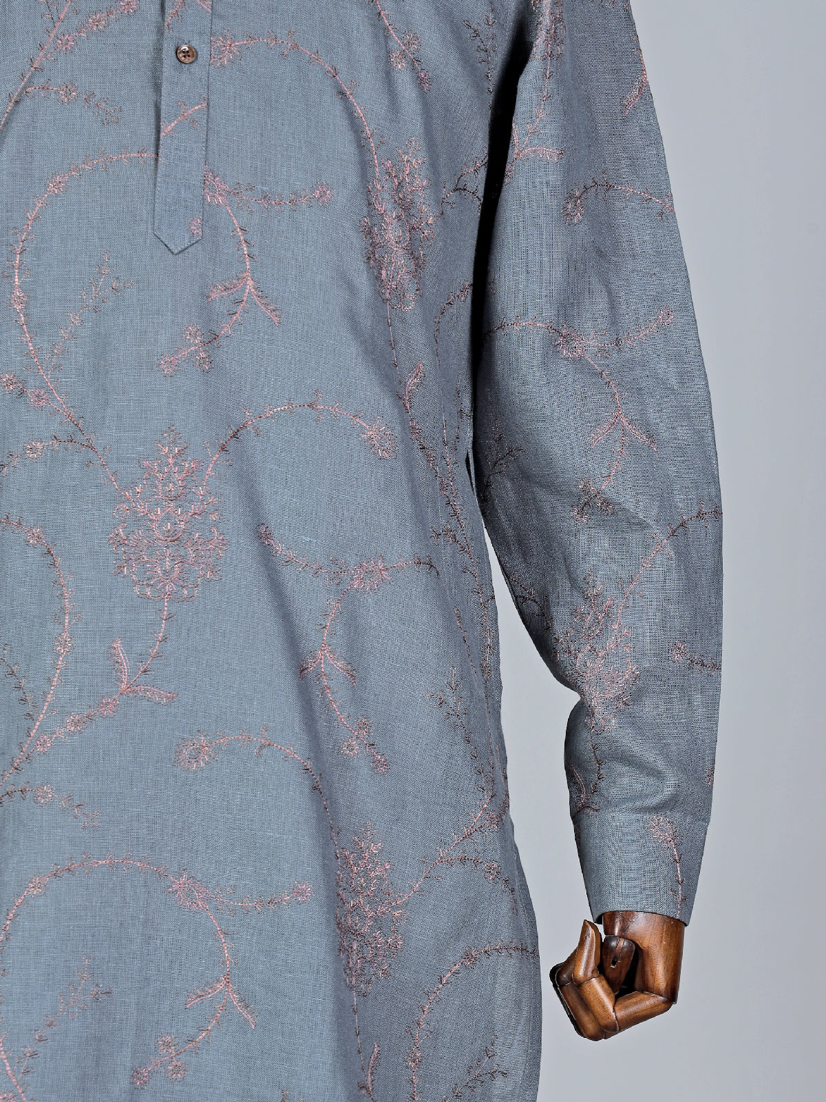 Grey cotton silk embroidery kurta suit