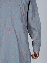 Grey cotton silk embroidery kurta suit