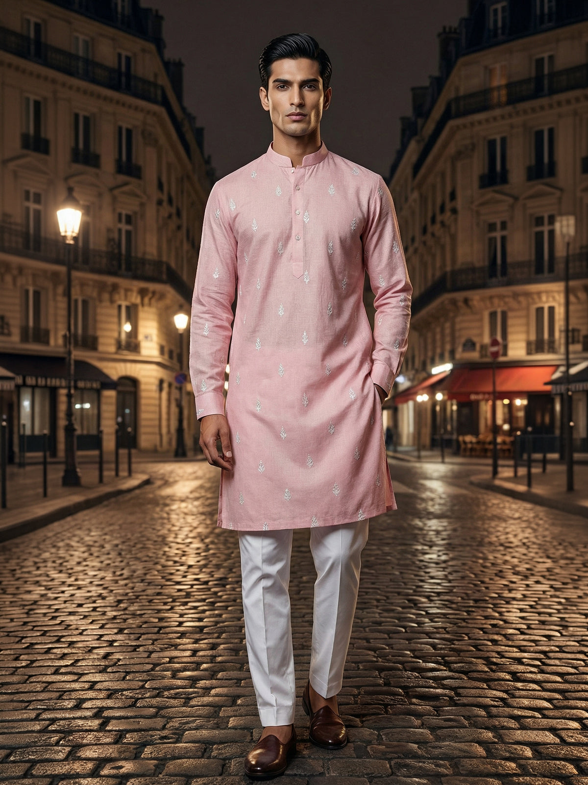 Traditional light pink cotton kurta suit
