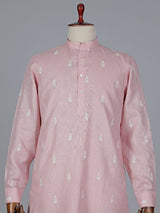 Traditional light pink cotton kurta suit