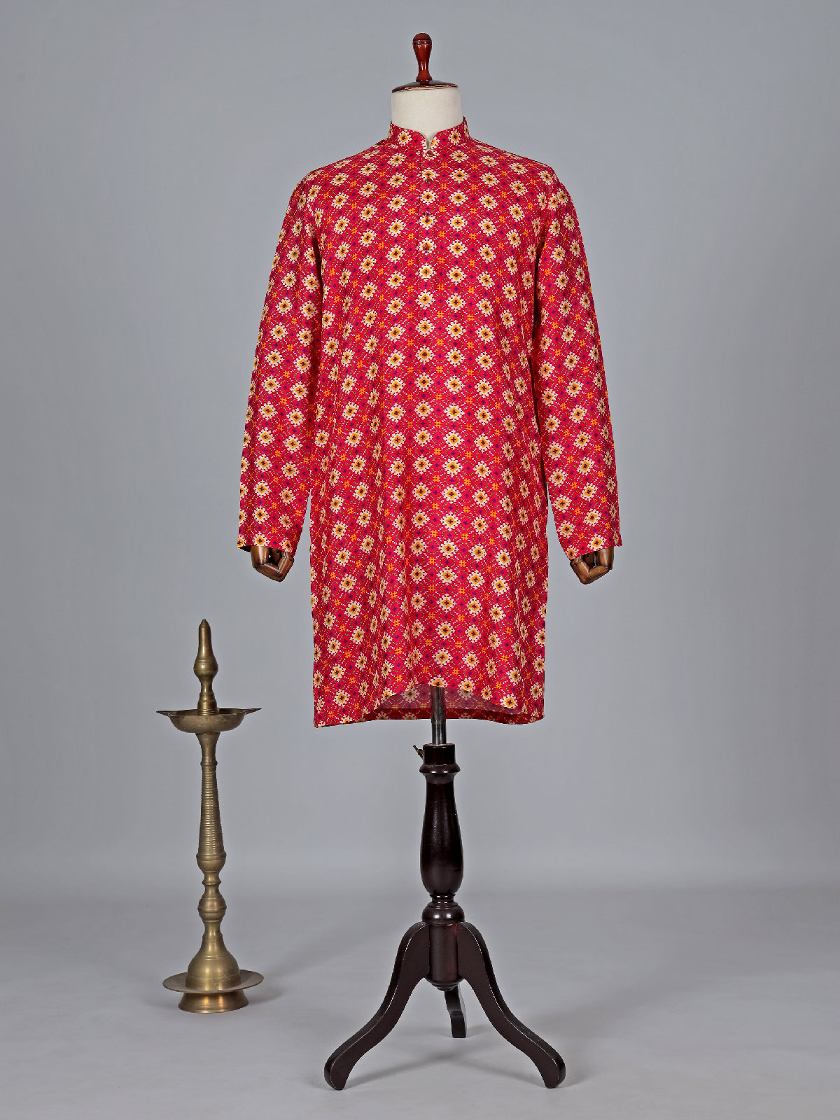 Latest red printed cotton kurta suit