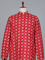 Latest red printed cotton kurta suit