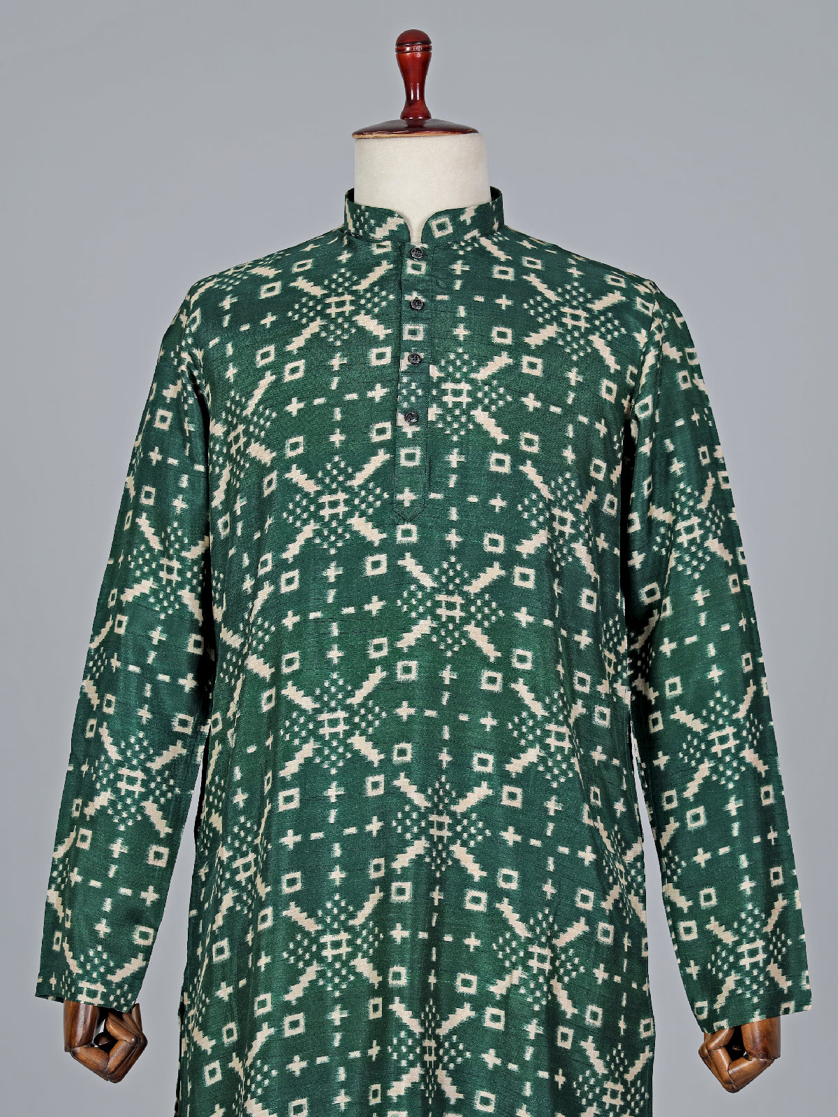 Printed cotton dark green kurta suit