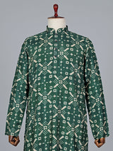 Printed cotton dark green kurta suit