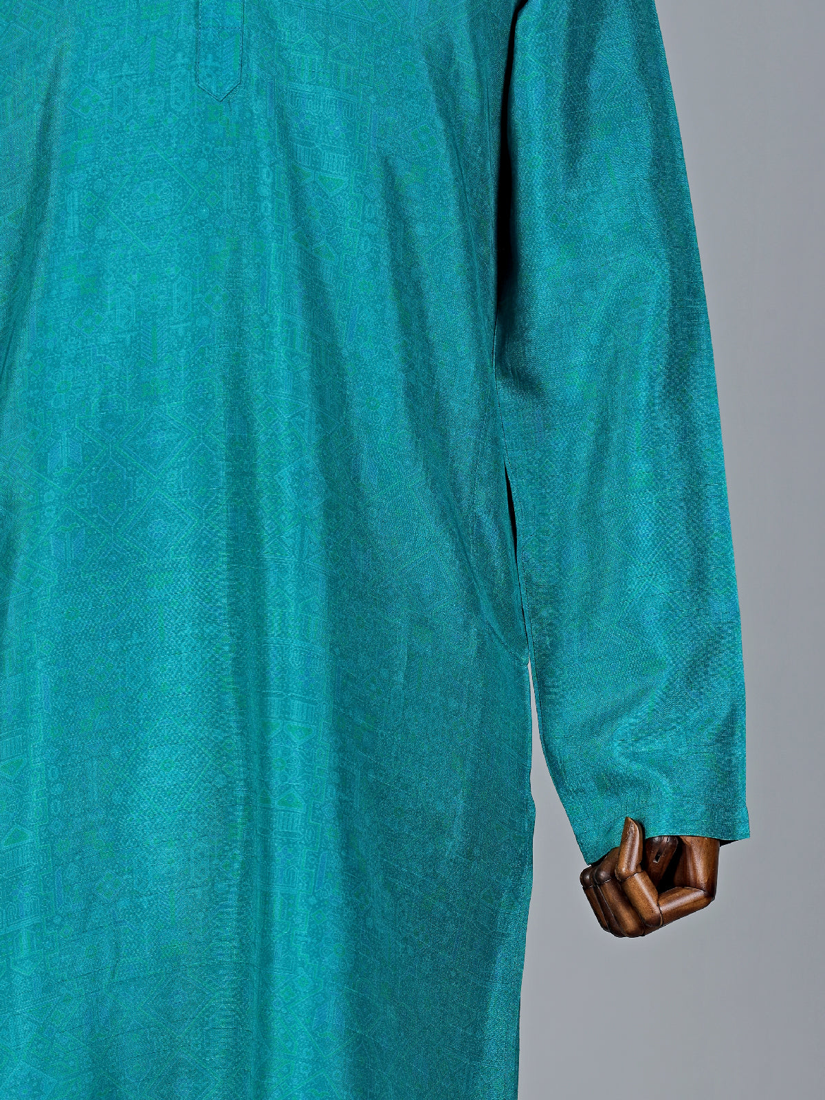 Light printed rama blue silk kurta suit