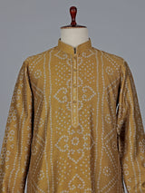 Dusty yellow silk printed kurta suit