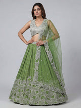 Mehendi green satin silk embellished lehenga choli