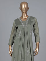 Green satin georgette silk anarkali pant salwar suit
