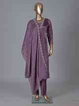 Purple satin georgette silk anarkali salwar suit
