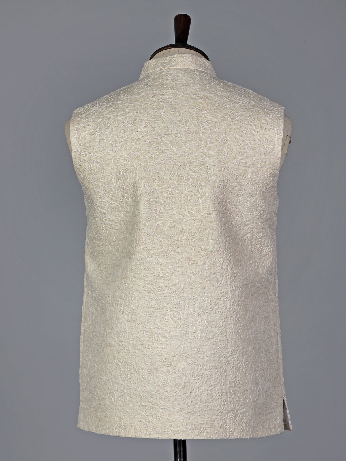 Off white cotton silk embroidered mens waistcoat