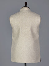 Off white cotton silk embroidered mens waistcoat