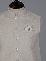 Off white cotton silk embroidered mens waistcoat
