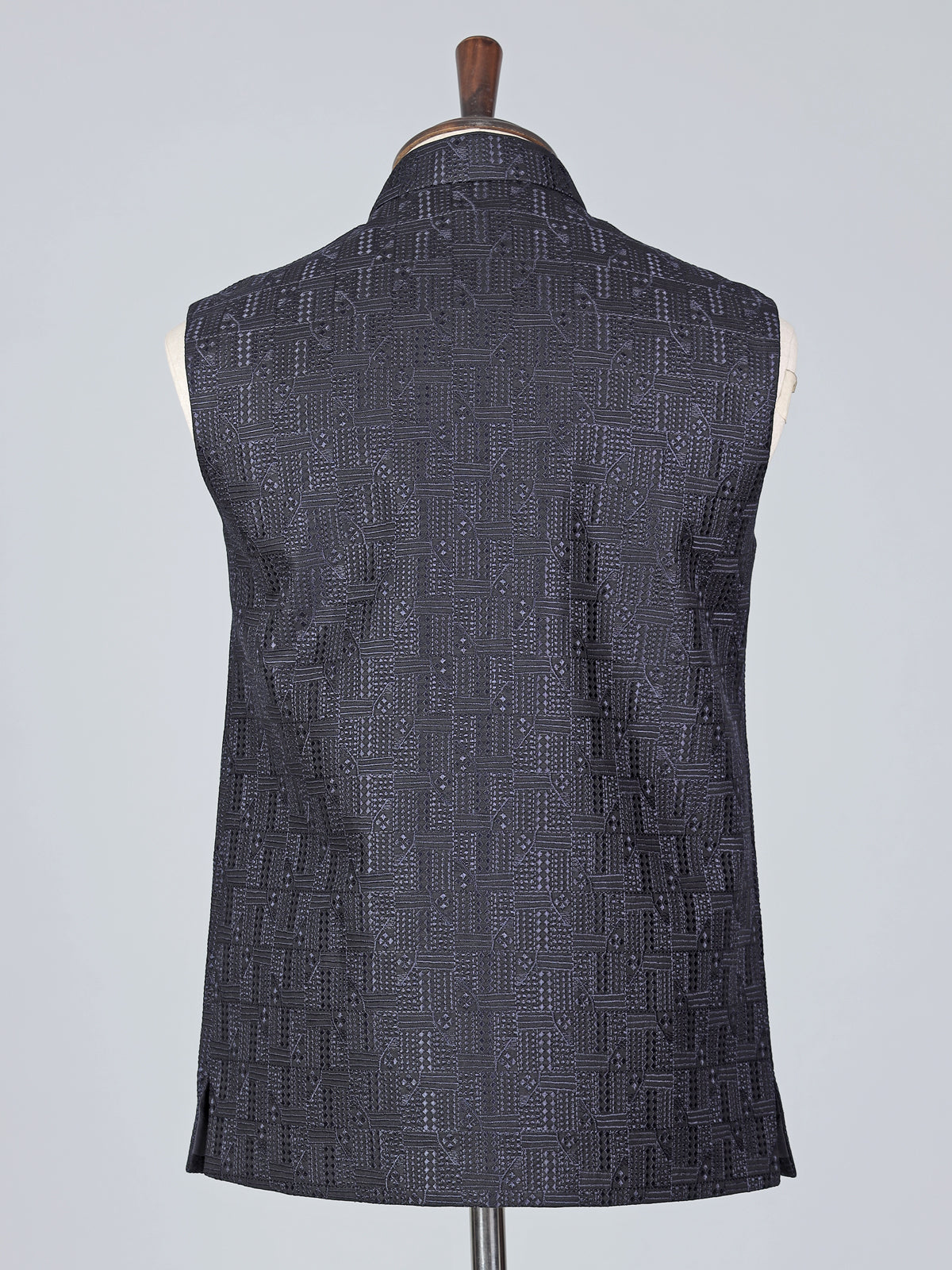 Blue cotton silk thread detailed waistcoat with classic appeal