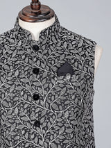 Black cotton silk embroidered waistcoat in regal finish