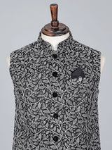Black cotton silk embroidered waistcoat in regal finish