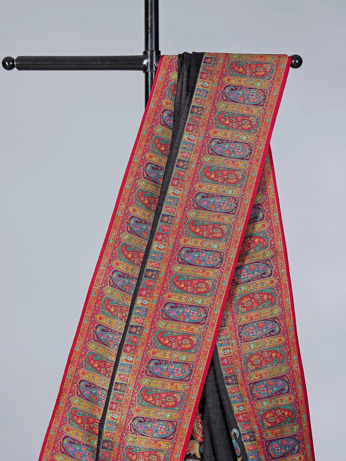 Black art pasmina silk embroidered saree with unstitched blouse