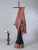 Black art pasmina silk embroidered saree with unstitched blouse