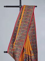 Mustard yellow art pashmina silk saree showcasing timeless embroidery