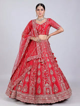 Red raw silk zardosi and beaded bridal lehenga choli