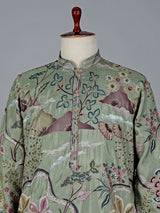 Brown cotton silk printed kurta suit with resham and sequin work