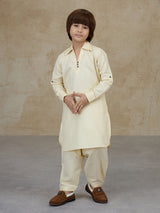 Light beige cotton pathani kurta salwar ensemble