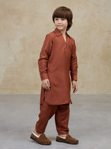 Brown cotton pathani kurta salwar ethnic set
