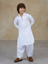 White cotton pathani kurta salwar festive set