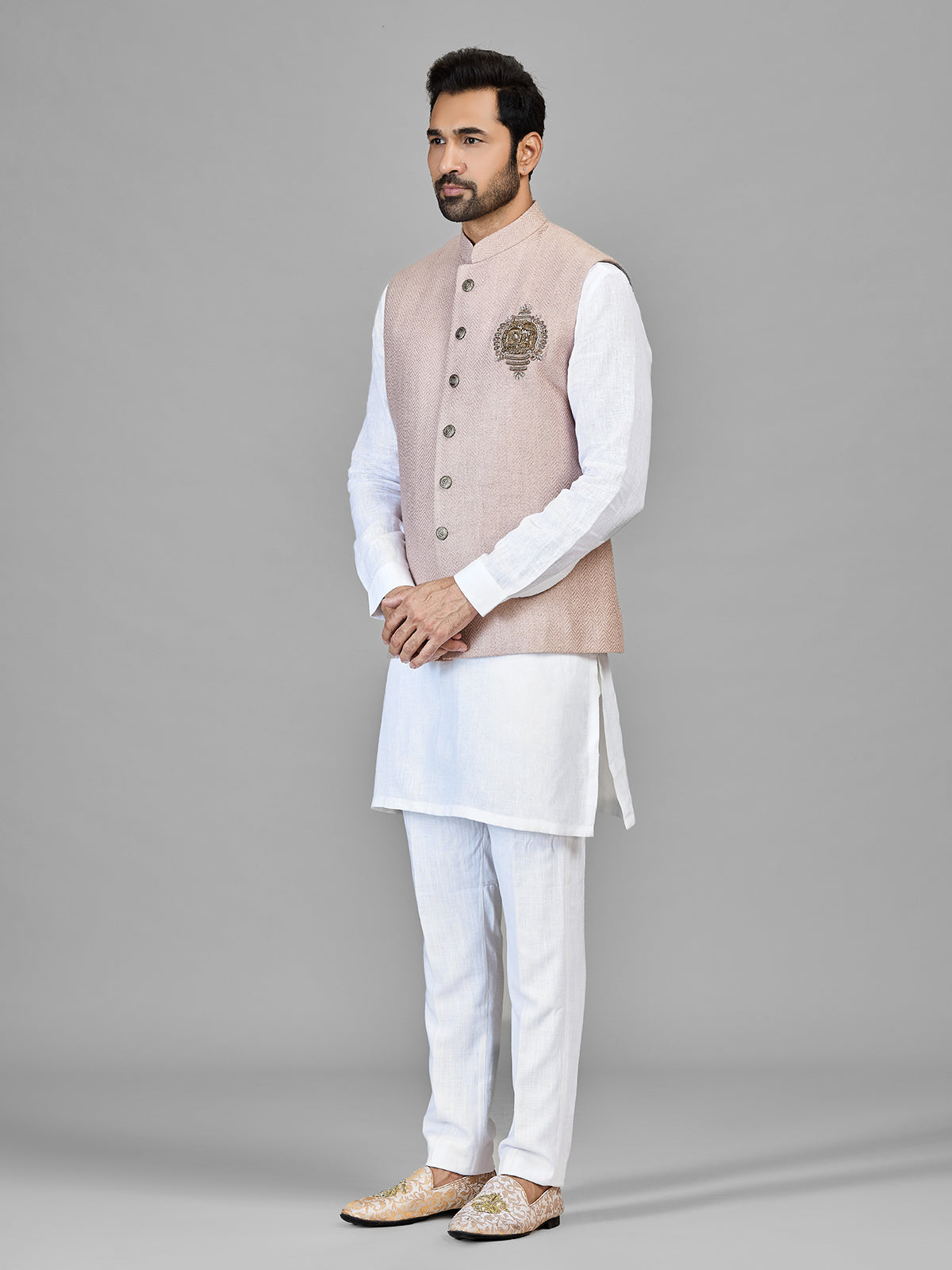 White reception wear waistcoat set