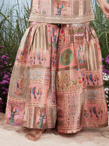Onion pink silk resham sequins sleeveless sharara set