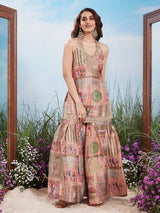 Onion pink silk resham sequins sleeveless sharara set