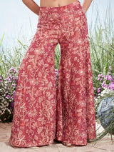 Raspberry pink printed chinon silk palazzo suit