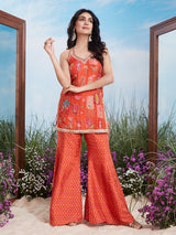 Orange brocade silk zardosi sharara suit with dupatta