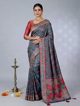 Rama blue wedding wear saree in semi pashmina silk
