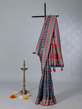 Rama blue wedding wear saree in semi pashmina silk