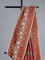Cream semi pashmina silk saree with motfs weaving