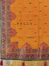Mustard yellow haldi wear saree in semi pashmina silk