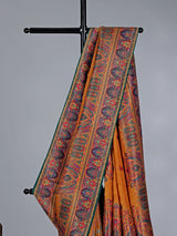 Mustard yellow haldi wear saree in semi pashmina silk