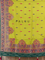 Light green semi pashmina silk saree for festive wear